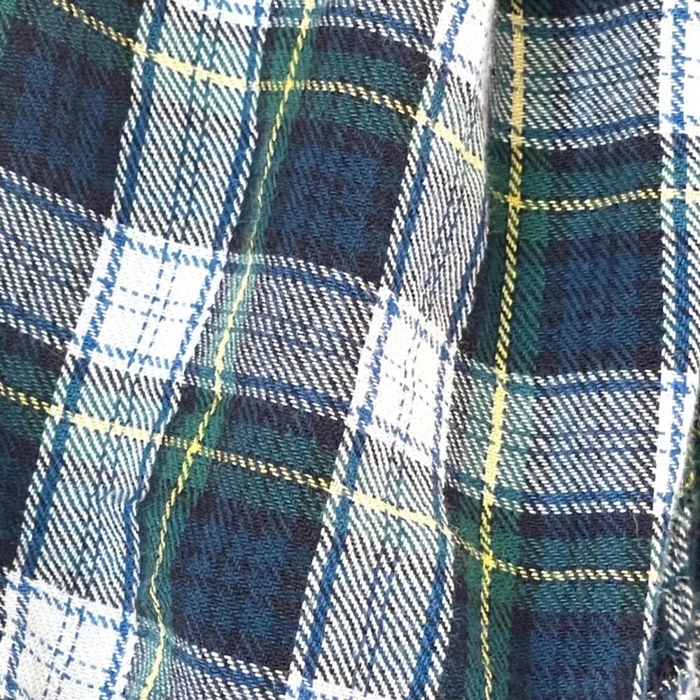 American Eagle Women Green Plaid Smocked Puff Sleeve Medium Crop Square Neck Top